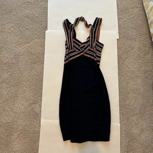 GUESS Bodycon Bandage Dress size S with Navy, White, and Orange halter straps